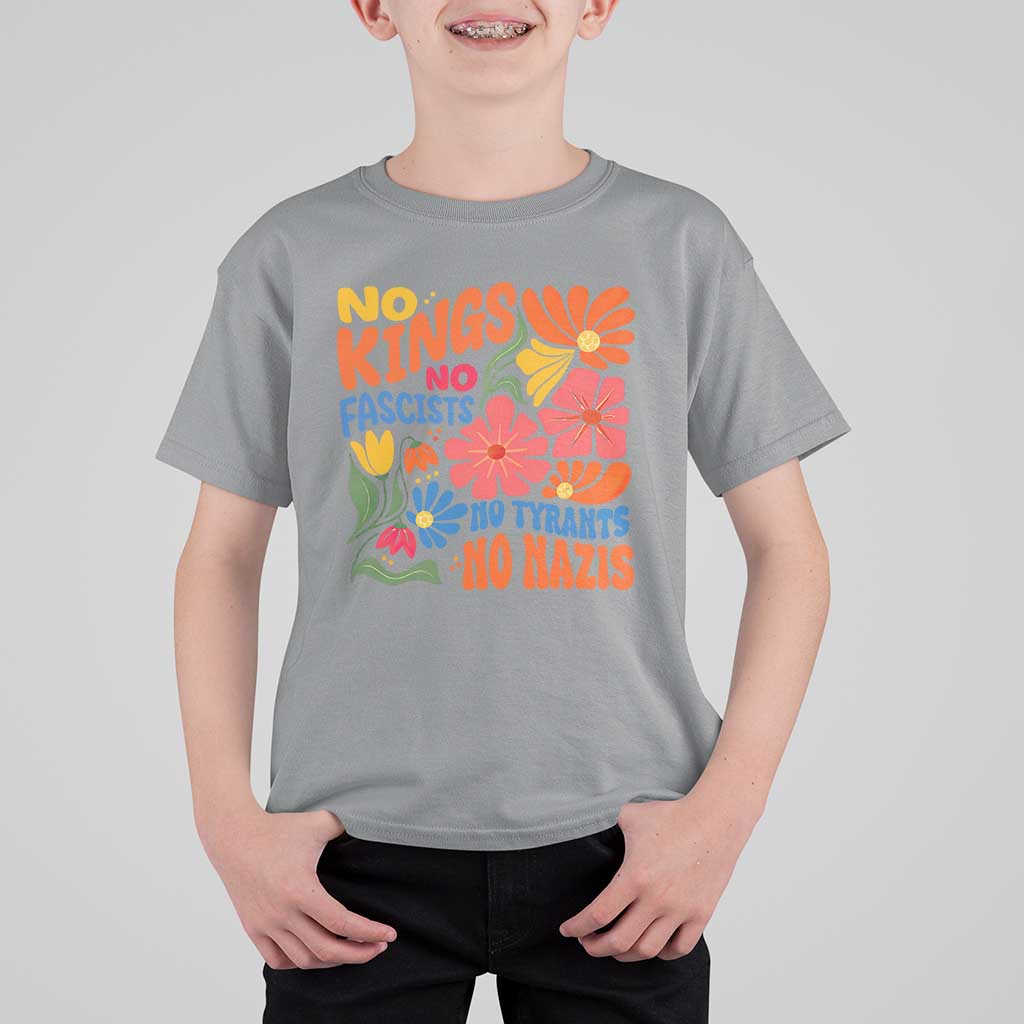 No Kings Wildflower Protest T Shirt For Kid No Fascists No Tyrants No Nazis