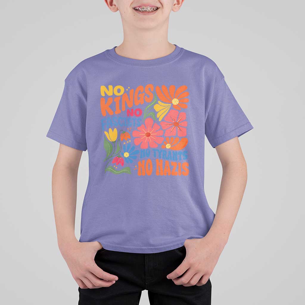No Kings Wildflower Protest T Shirt For Kid No Fascists No Tyrants No Nazis