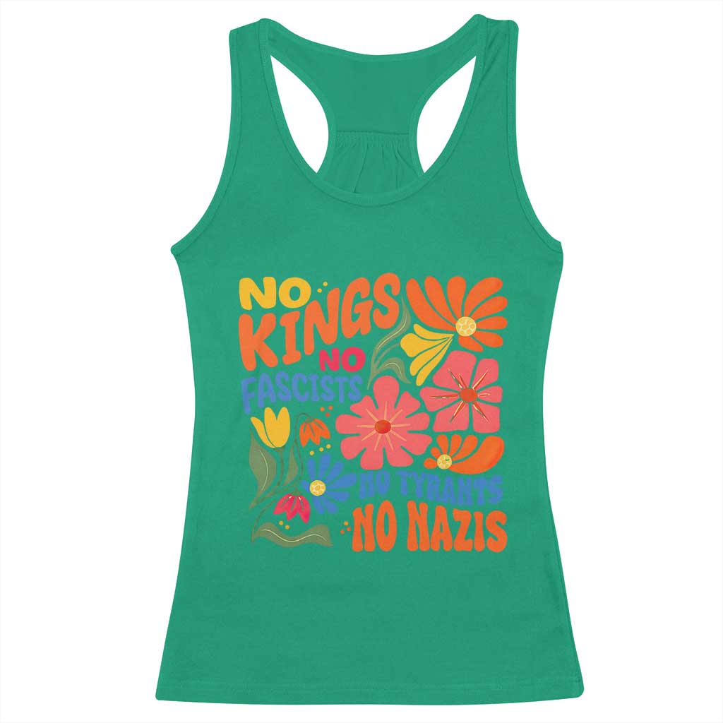 No Kings Wildflower Protest Racerback Tank Top No Fascists No Tyrants No Nazis