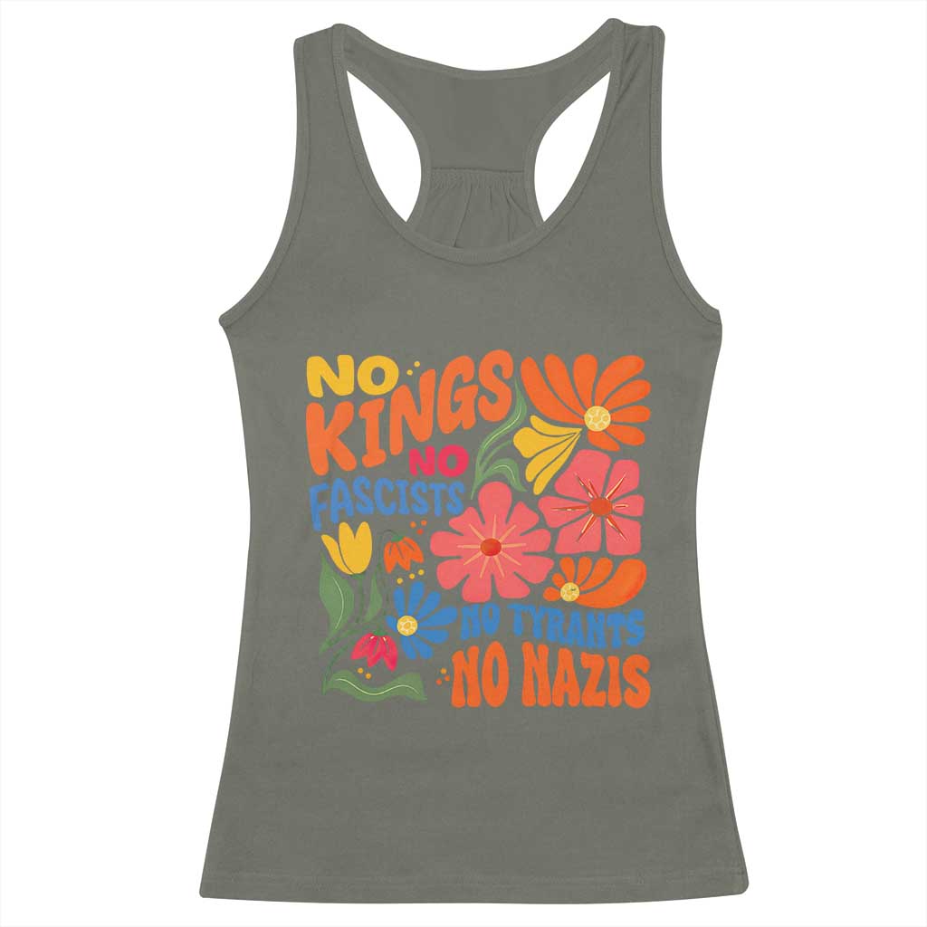 No Kings Wildflower Protest Racerback Tank Top No Fascists No Tyrants No Nazis