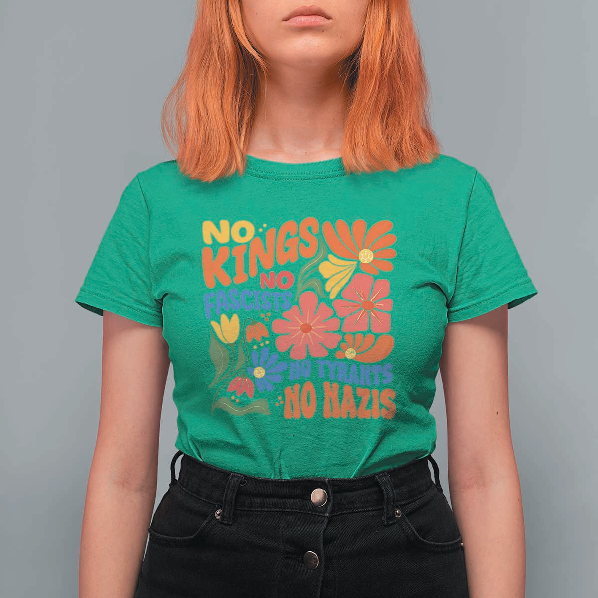 No Kings Wildflower Protest T Shirt For Women No Fascists No Tyrants No Nazis