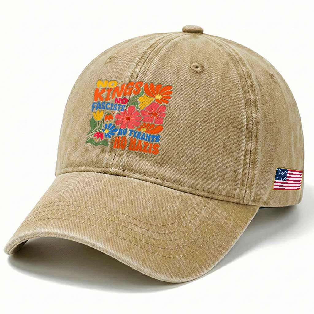 No Kings Wildflower Protest Washed Cotton Baseball Cap No Fascists No Tyrants No Nazis