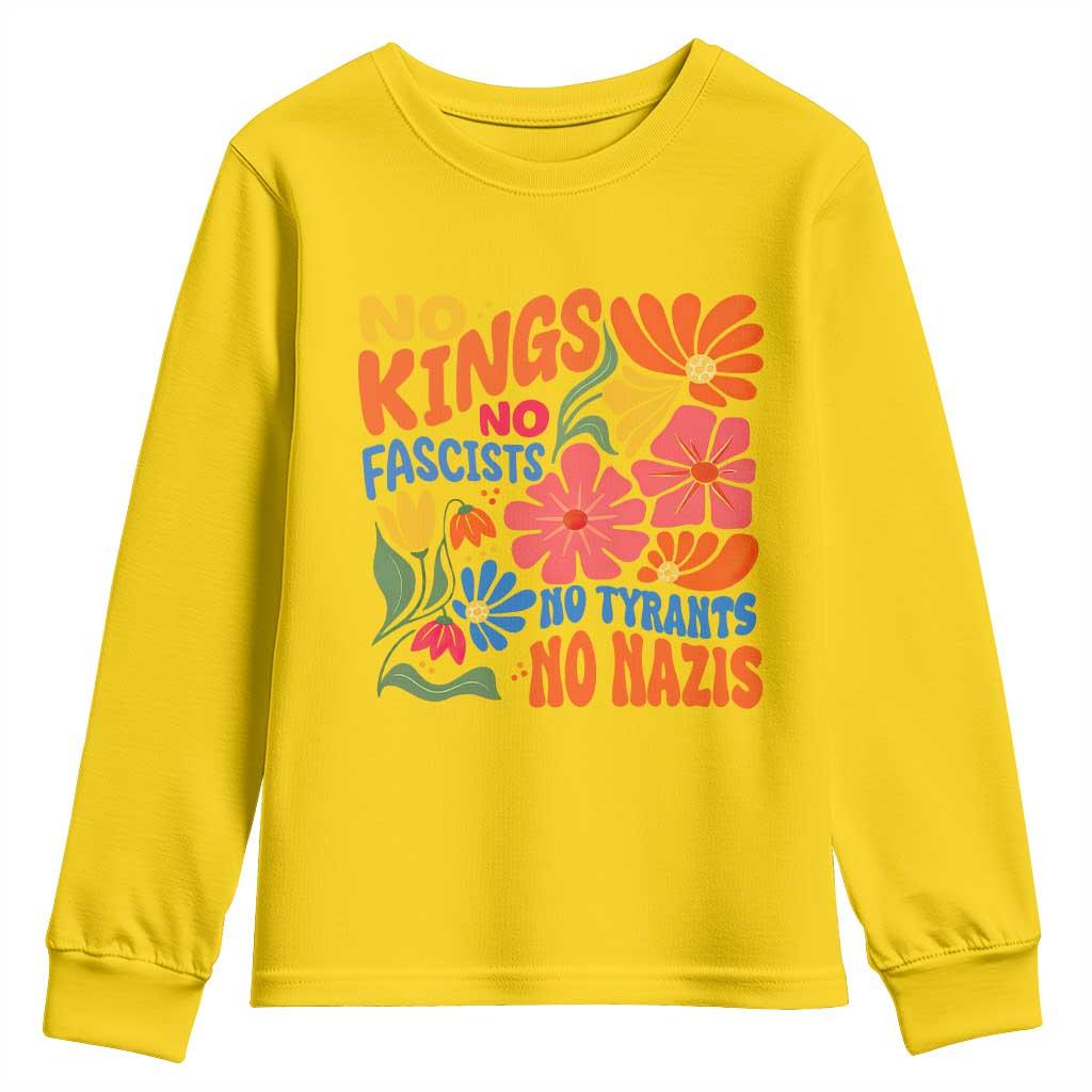 No Kings Wildflower Protest Youth Sweatshirt No Fascists No Tyrants No Nazis