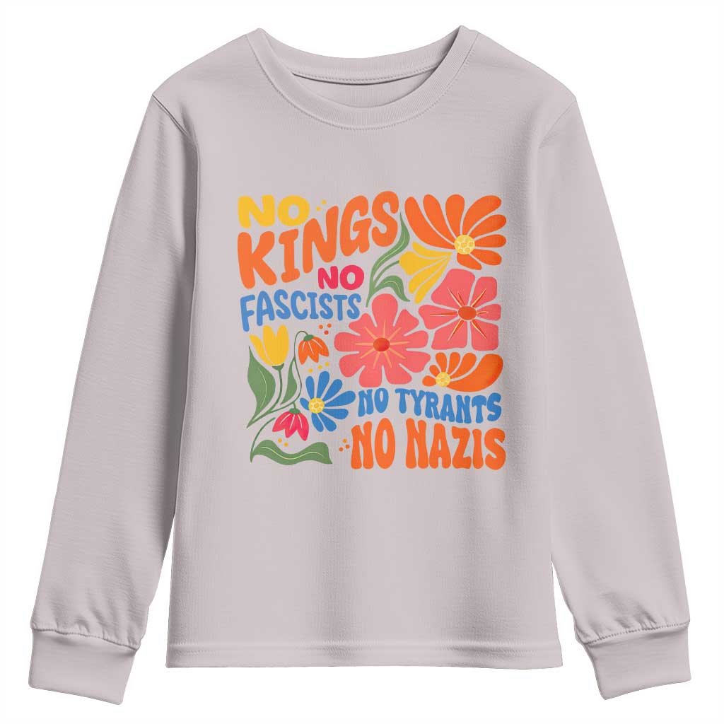 No Kings Wildflower Protest Youth Sweatshirt No Fascists No Tyrants No Nazis