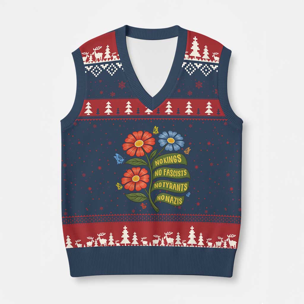 Wildflower Protest Freedom Gift V-Neck Knit Sweater Vest No Kings No Fascists No Tyrants