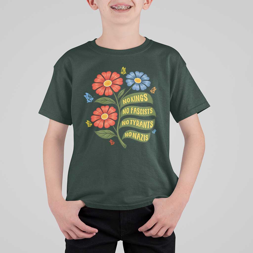 Wildflower Protest Freedom Gift T Shirt For Kid No Kings No Fascists No Tyrants
