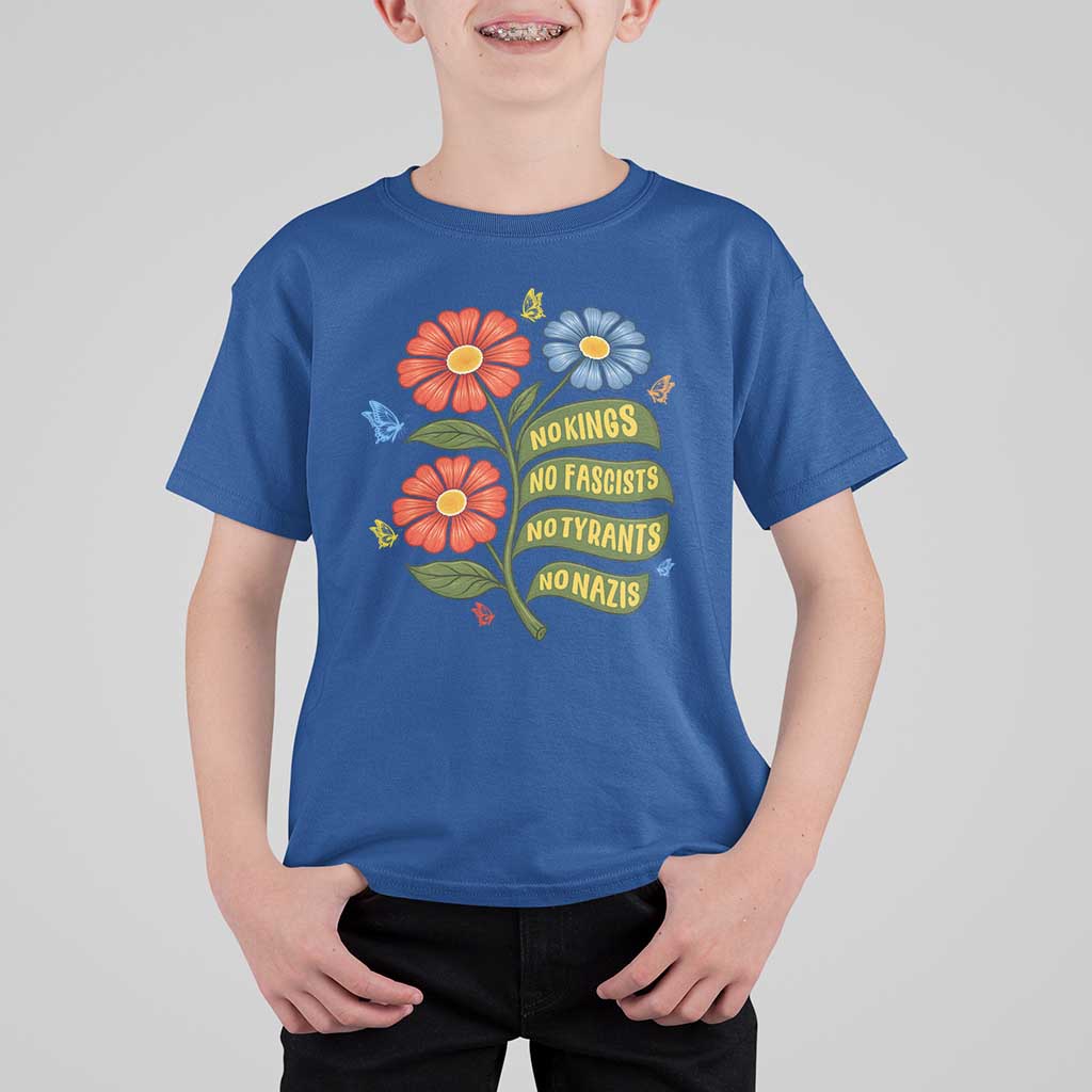 Wildflower Protest Freedom Gift T Shirt For Kid No Kings No Fascists No Tyrants