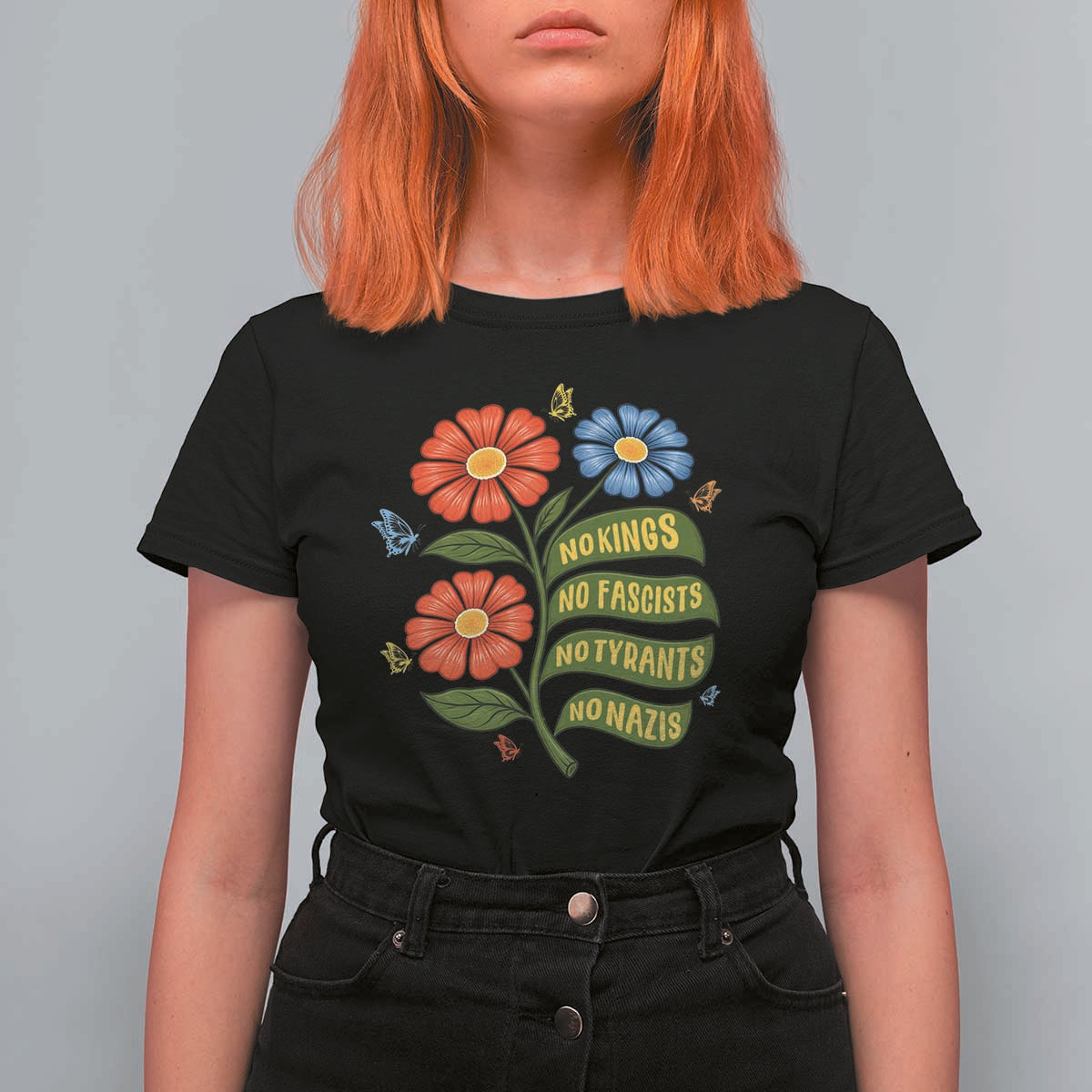 Wildflower Protest Freedom Gift T Shirt For Women No Kings No Fascists No Tyrants