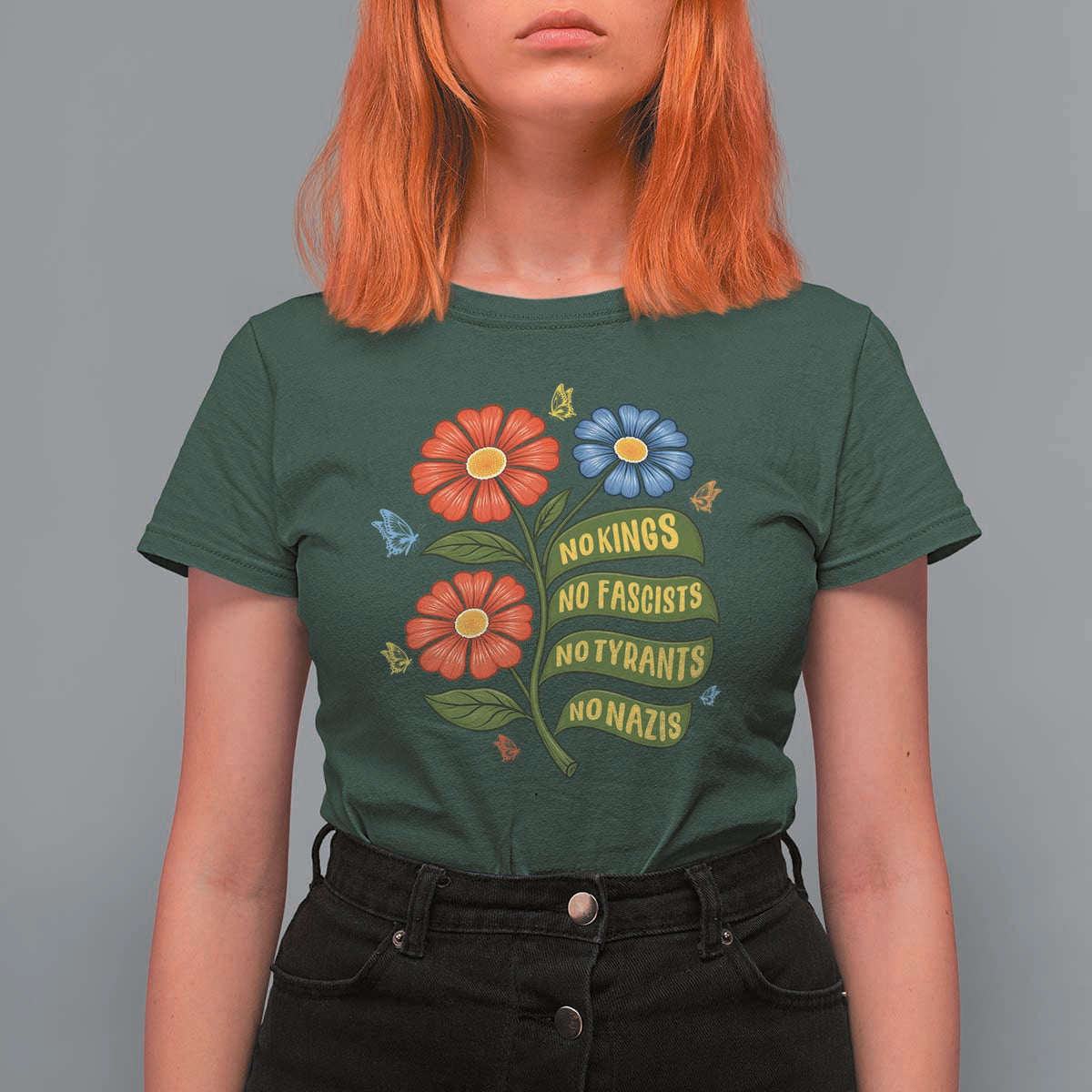 Wildflower Protest Freedom Gift T Shirt For Women No Kings No Fascists No Tyrants