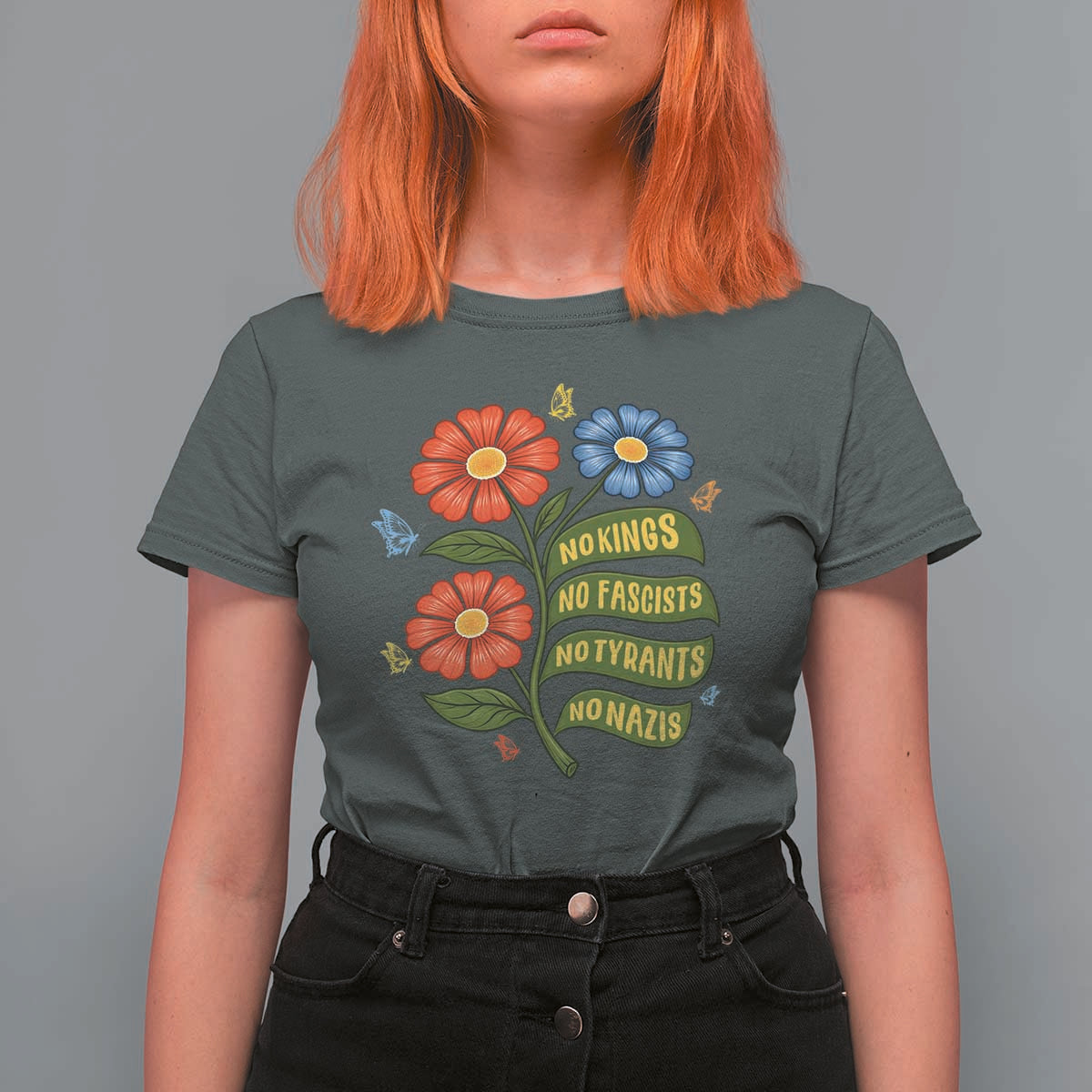 Wildflower Protest Freedom Gift T Shirt For Women No Kings No Fascists No Tyrants