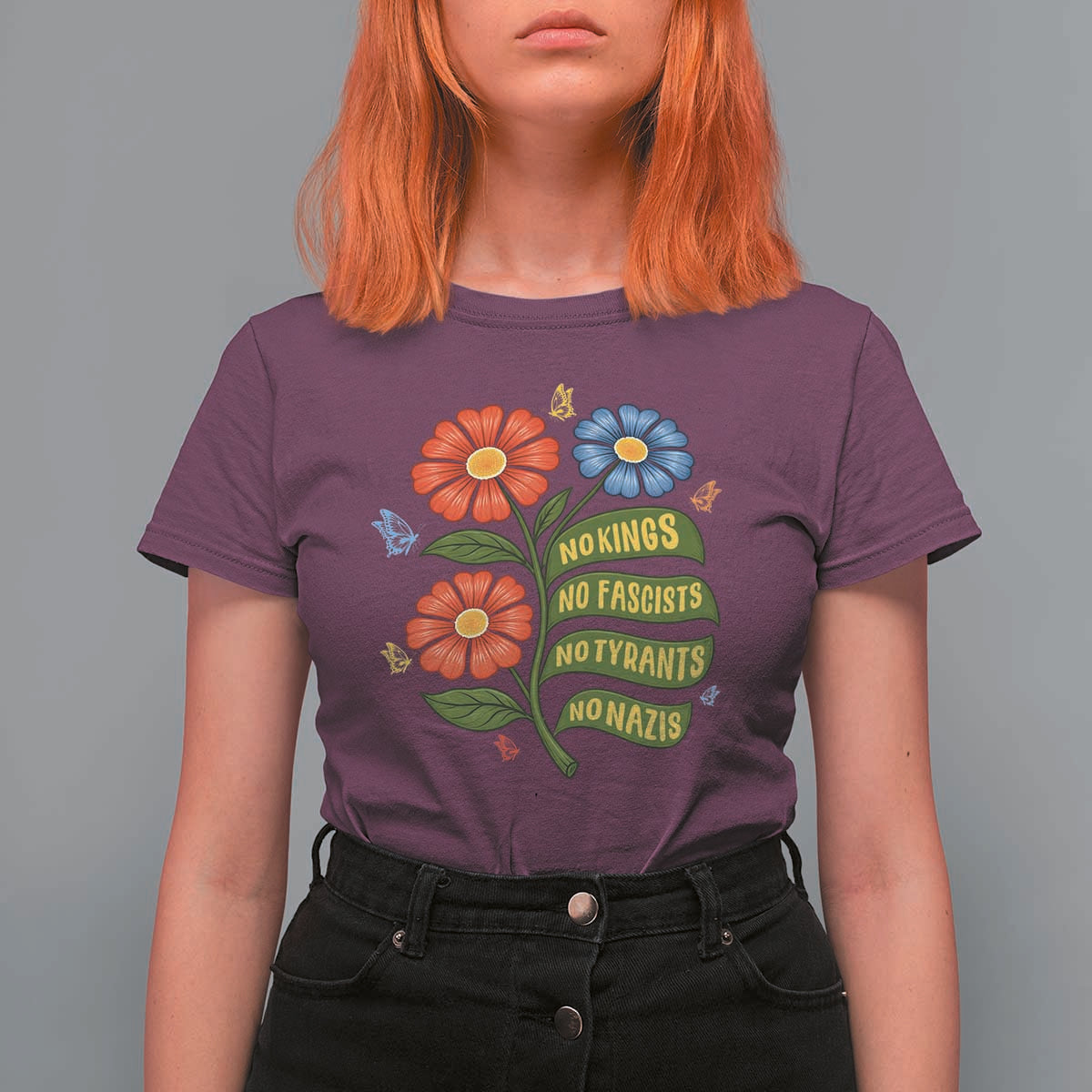Wildflower Protest Freedom Gift T Shirt For Women No Kings No Fascists No Tyrants