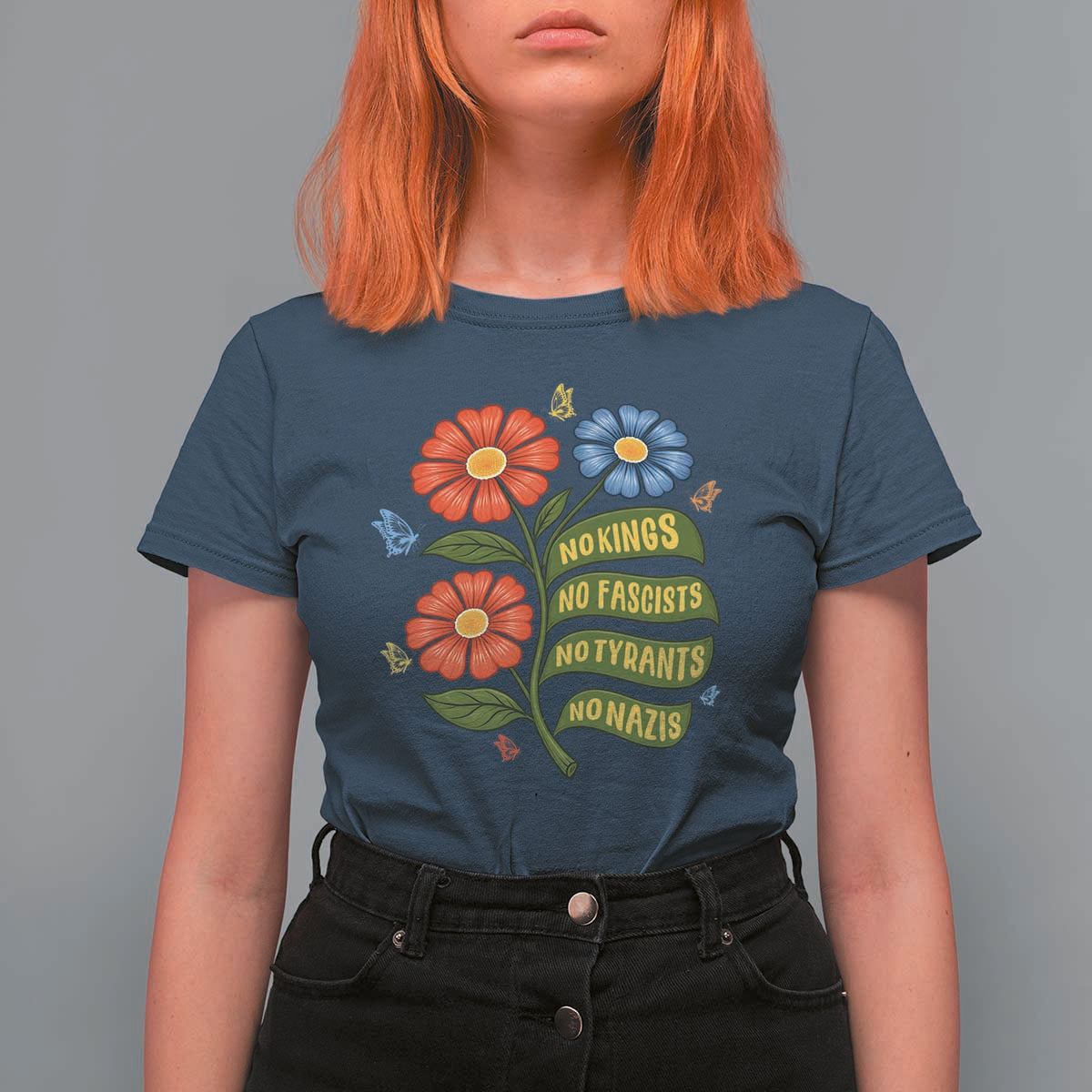 Wildflower Protest Freedom Gift T Shirt For Women No Kings No Fascists No Tyrants