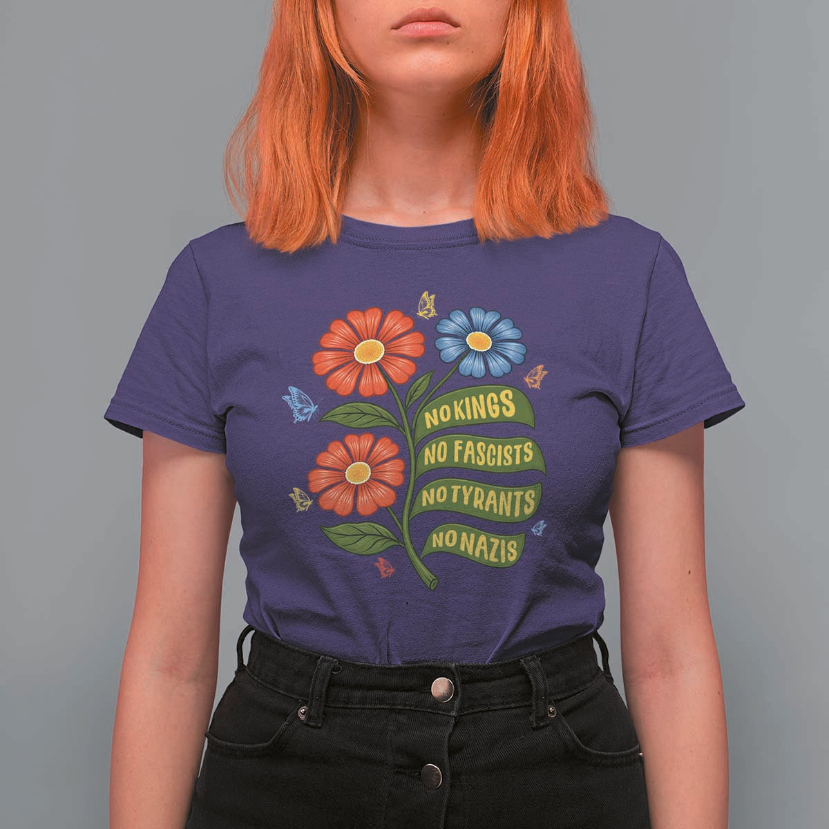 Wildflower Protest Freedom Gift T Shirt For Women No Kings No Fascists No Tyrants