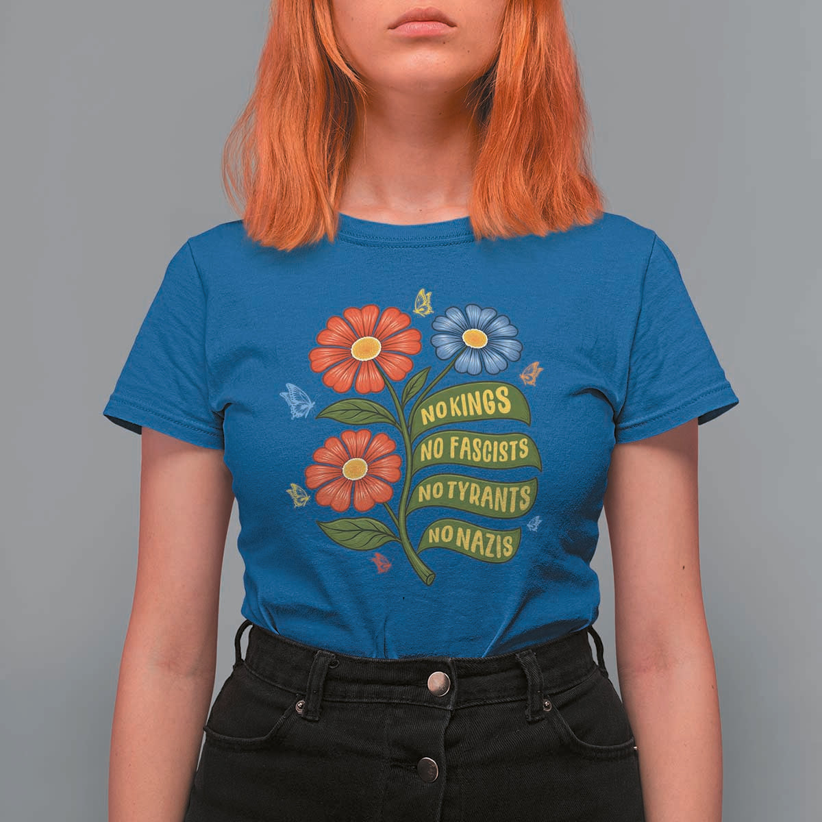 Wildflower Protest Freedom Gift T Shirt For Women No Kings No Fascists No Tyrants
