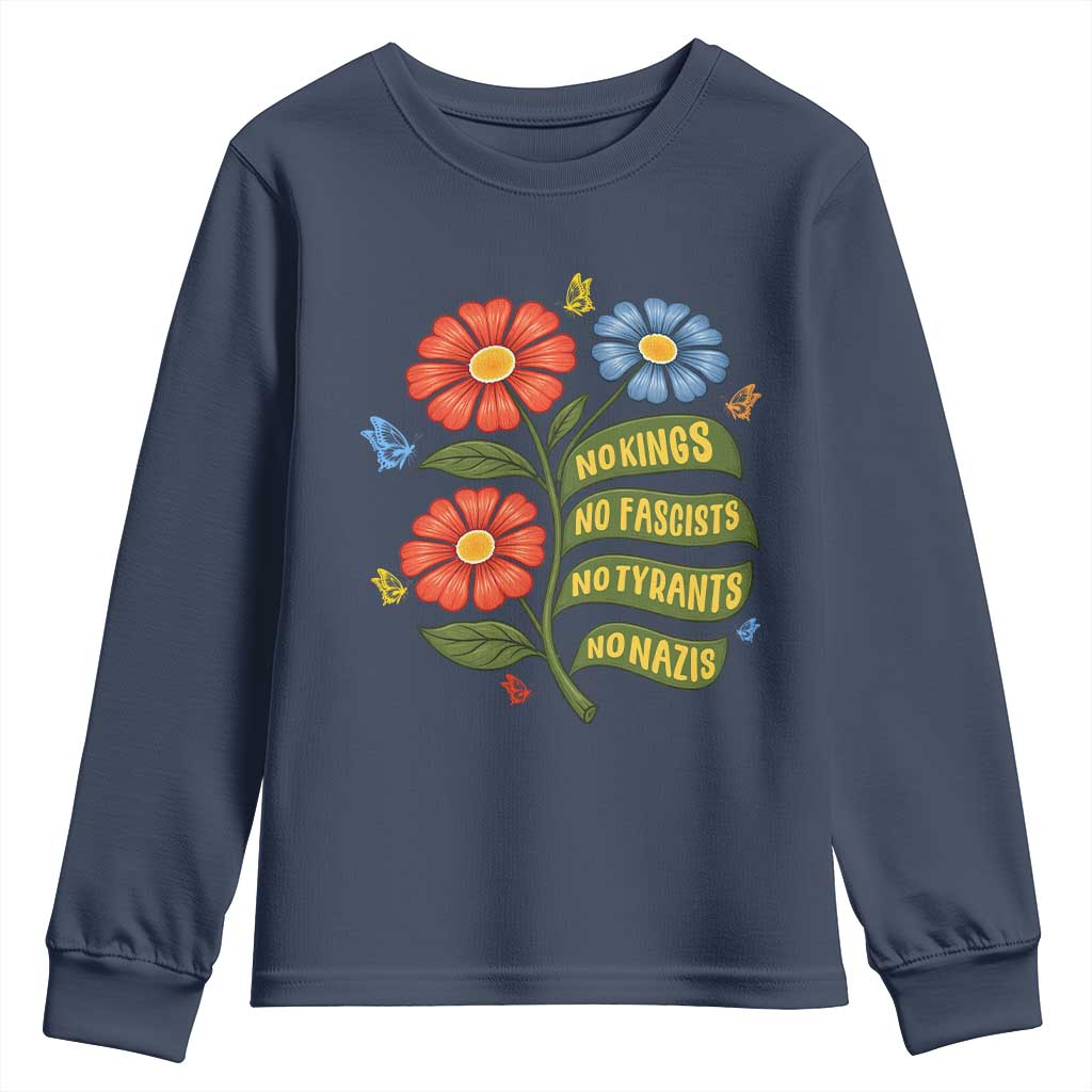 Wildflower Protest Freedom Gift Youth Sweatshirt No Kings No Fascists No Tyrants