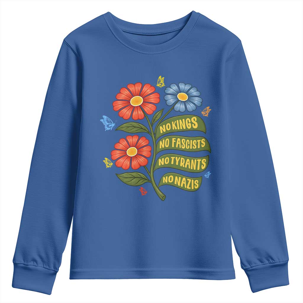 Wildflower Protest Freedom Gift Youth Sweatshirt No Kings No Fascists No Tyrants