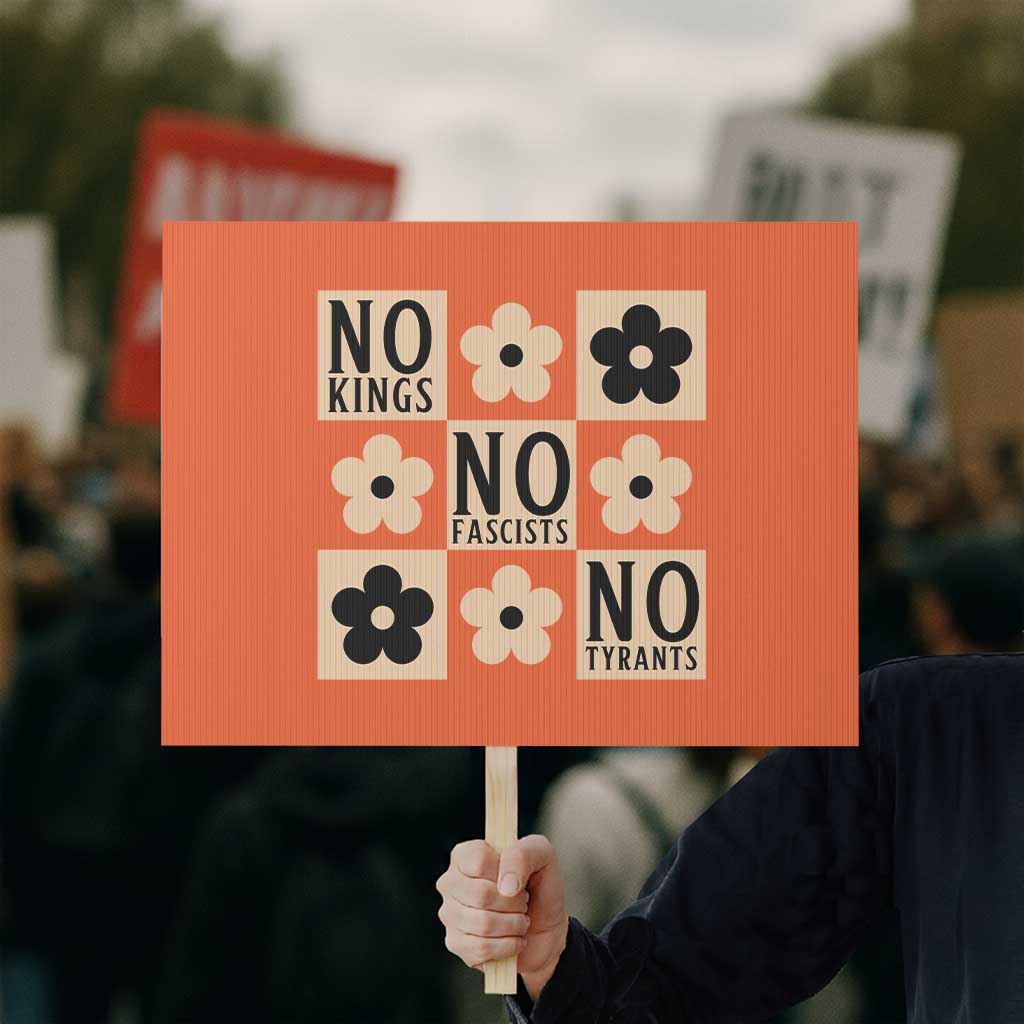 No Kings Wildflower Retro Boho Floral Protest Sign