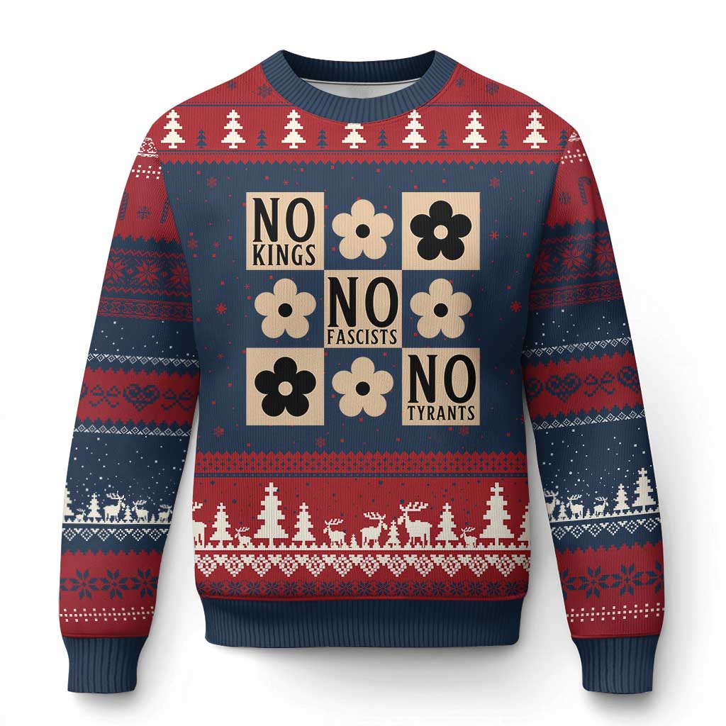 No Kings Wildflower Retro Boho Floral Ugly Christmas Sweater