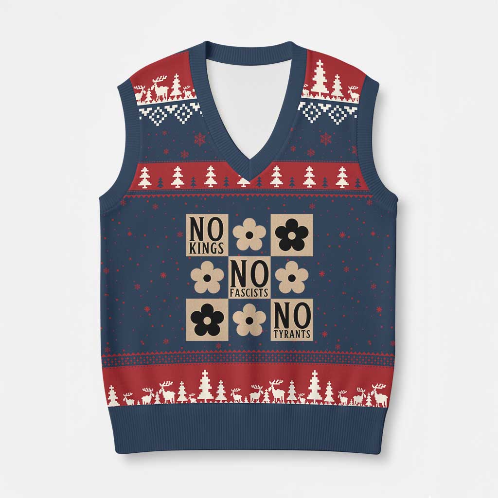 No Kings Wildflower Retro Boho Floral V-Neck Knit Sweater Vest