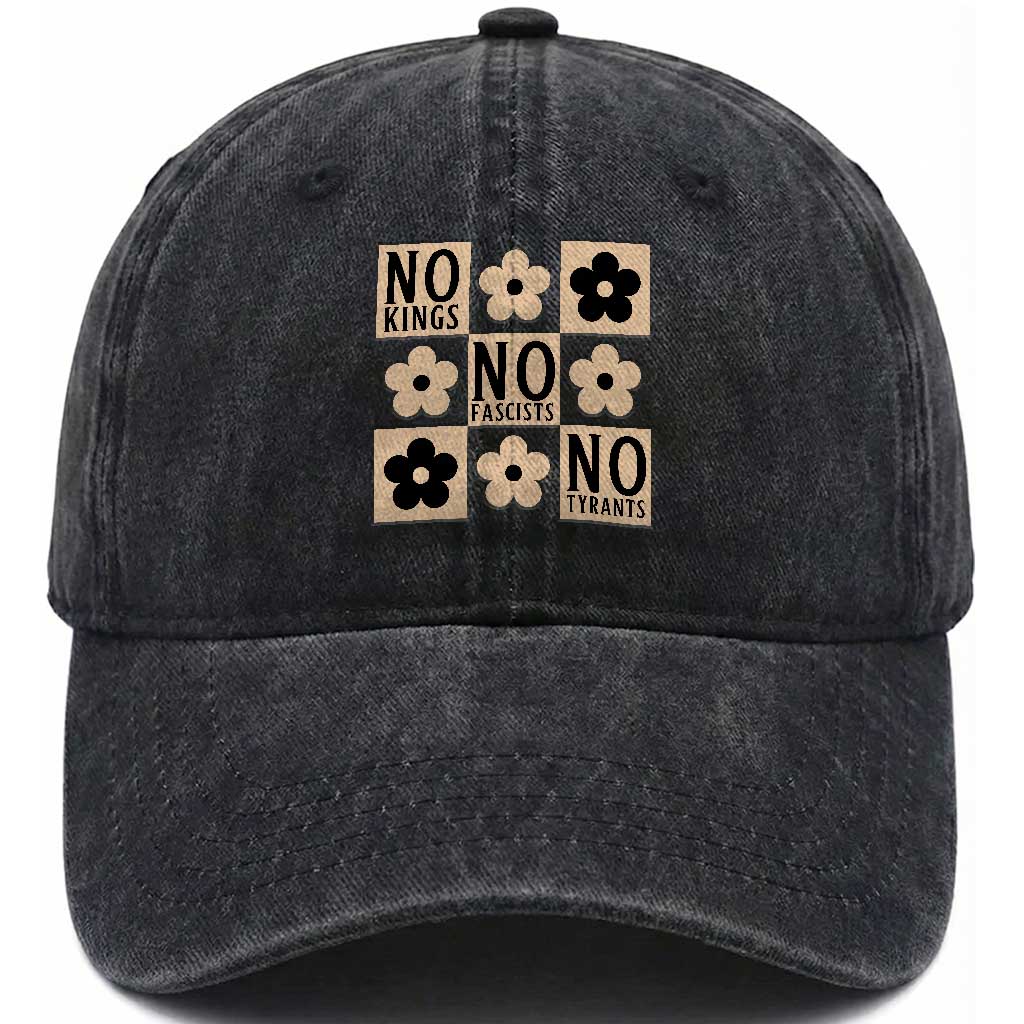 No Kings Wildflower Retro Boho Floral Washed Cotton Baseball Cap
