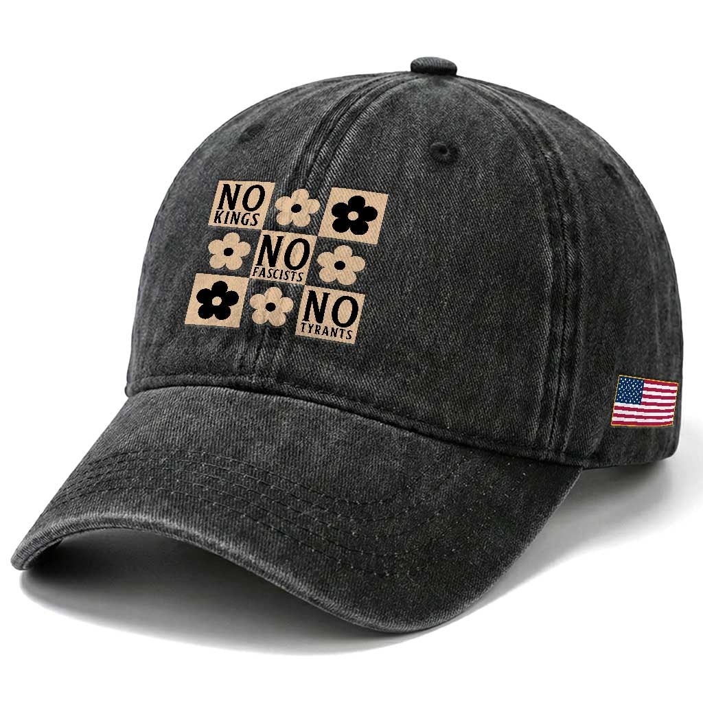 No Kings Wildflower Retro Boho Floral Washed Cotton Baseball Cap