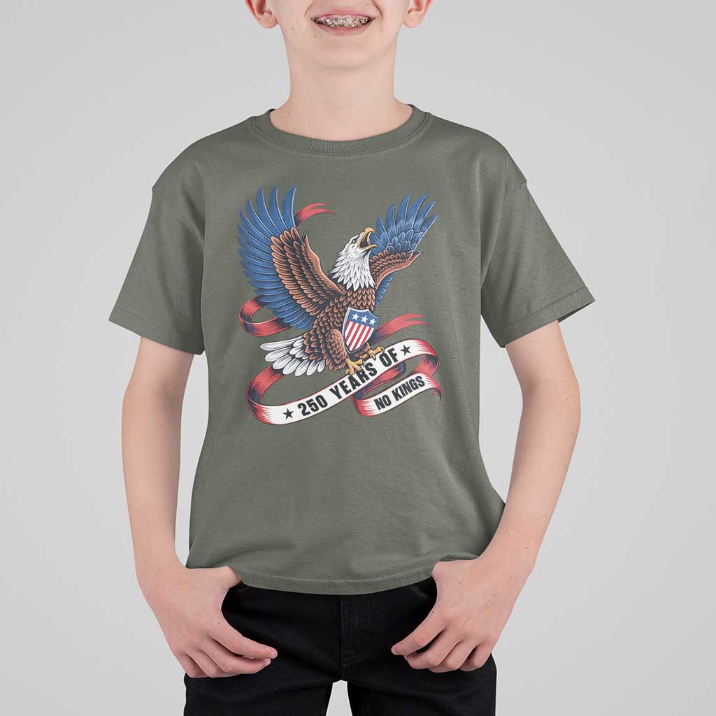 No Kings T Shirt For Kid USA 250th Anniversary Freedom Eagle