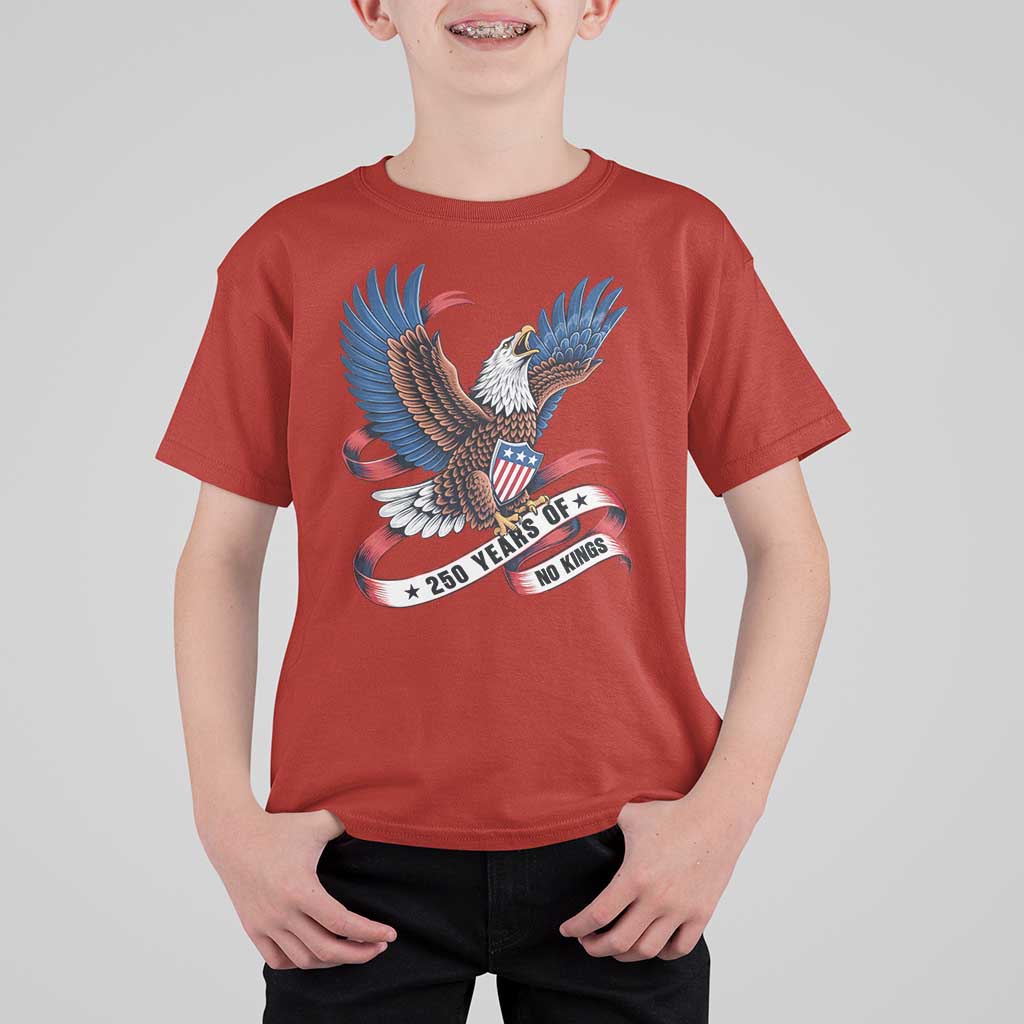 No Kings T Shirt For Kid USA 250th Anniversary Freedom Eagle