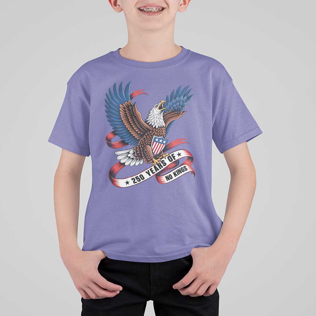 No Kings T Shirt For Kid USA 250th Anniversary Freedom Eagle