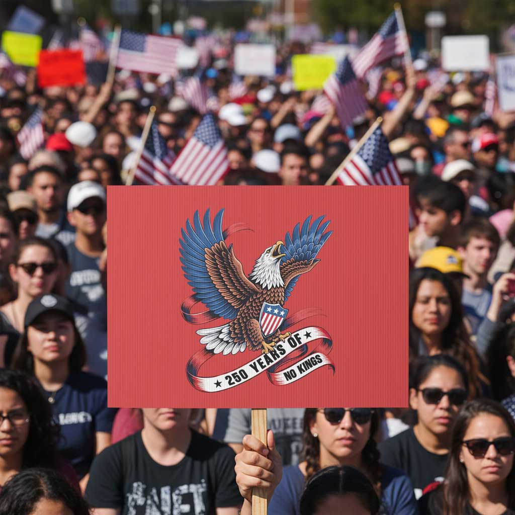 No Kings Protest Sign USA 250th Anniversary Freedom Eagle
