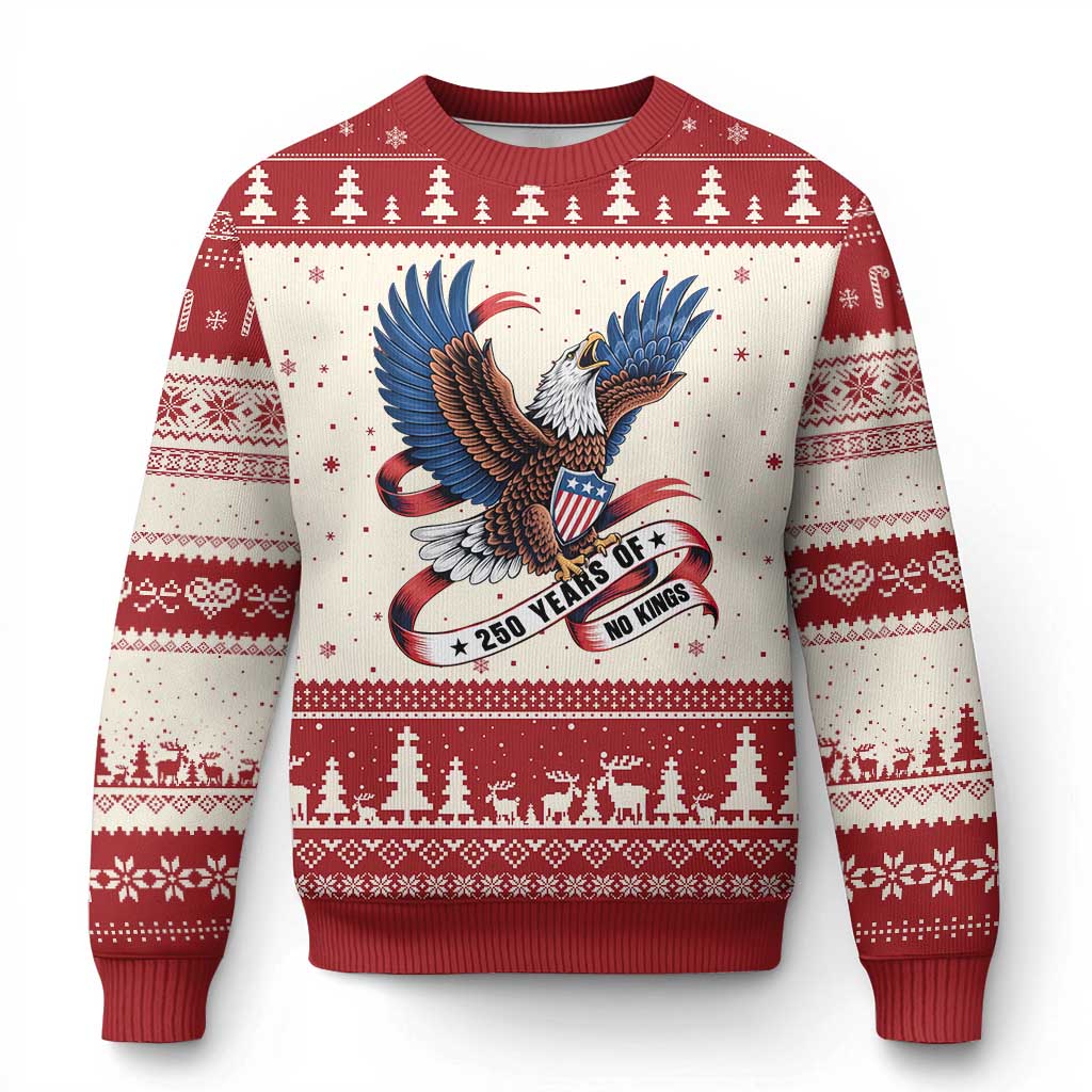No Kings Ugly Christmas Sweater USA 250th Anniversary Freedom Eagle