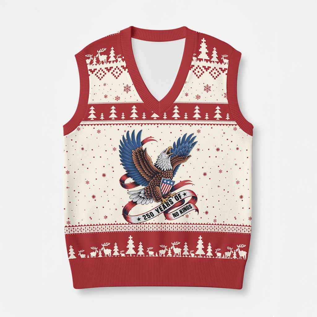 No Kings V-Neck Knit Sweater Vest USA 250th Anniversary Freedom Eagle