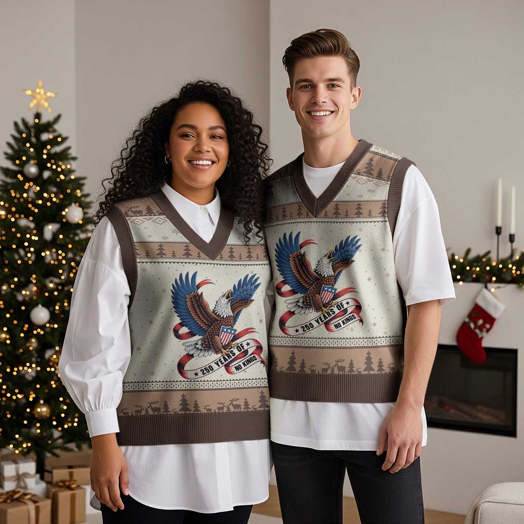 No Kings V-Neck Knit Sweater Vest USA 250th Anniversary Freedom Eagle