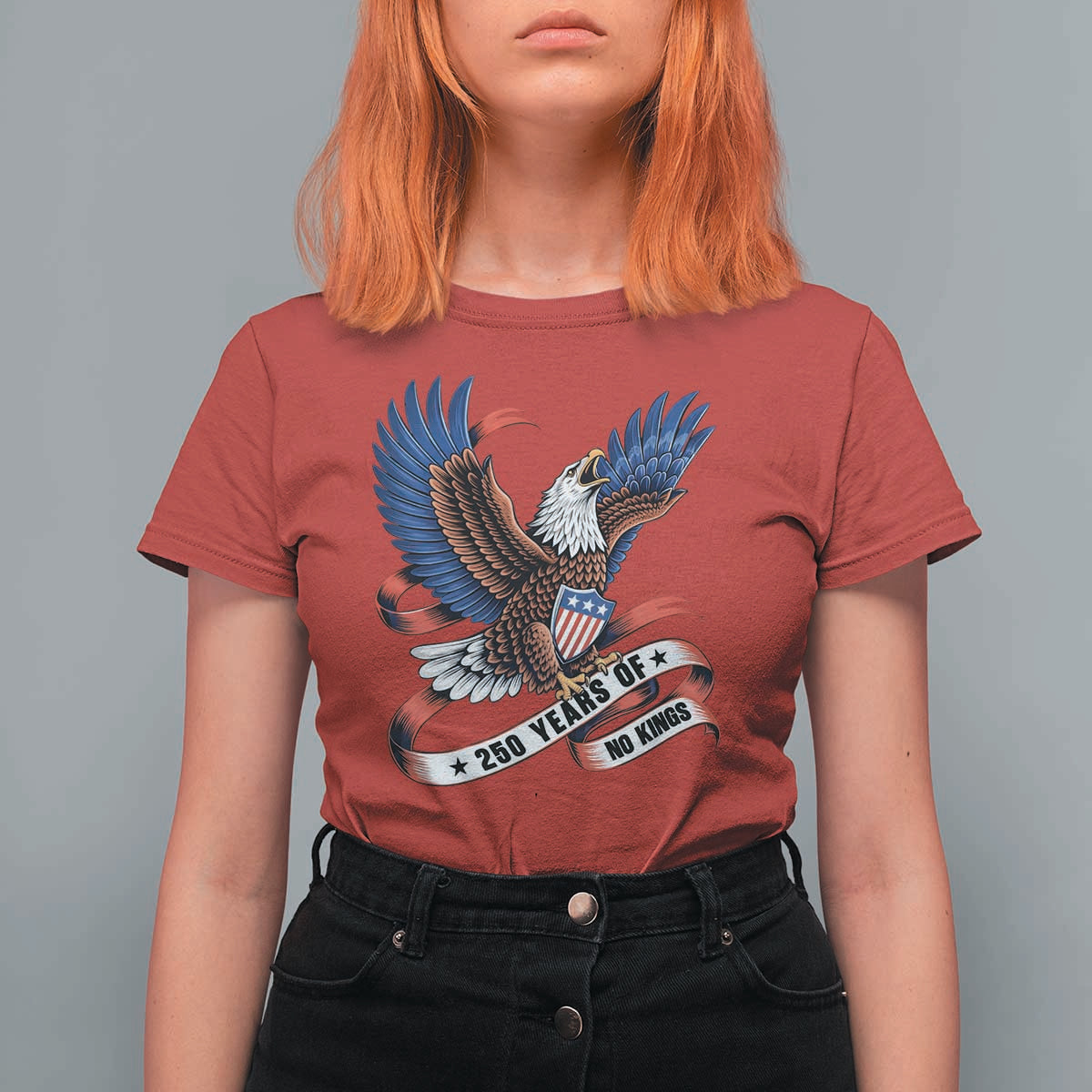 No Kings T Shirt For Women USA 250th Anniversary Freedom Eagle