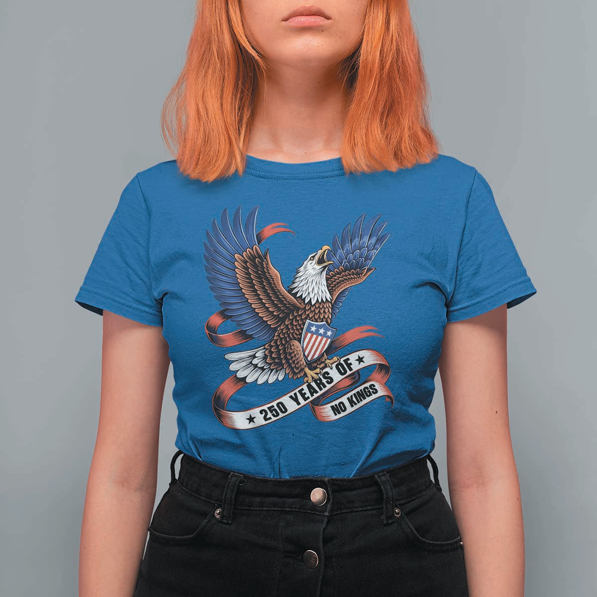 No Kings T Shirt For Women USA 250th Anniversary Freedom Eagle