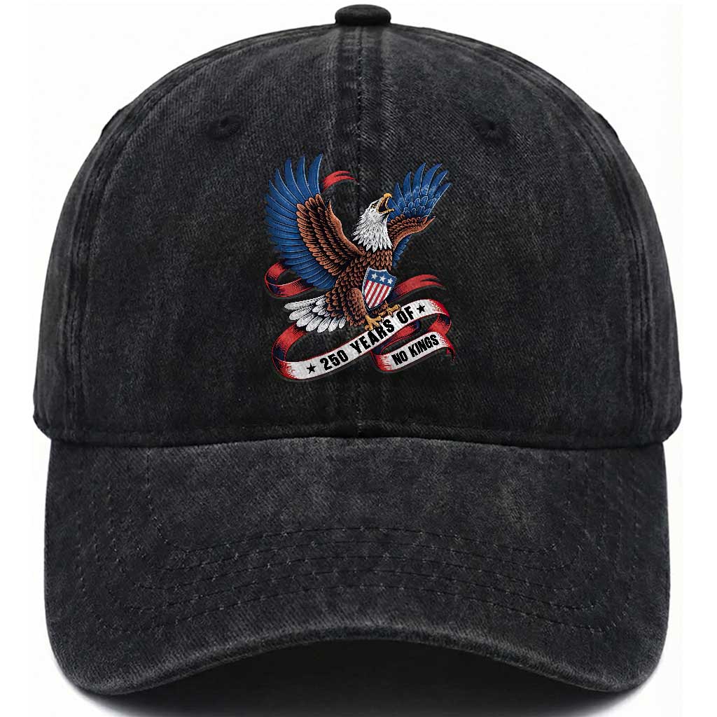 No Kings Washed Cotton Baseball Cap USA 250th Anniversary Freedom Eagle