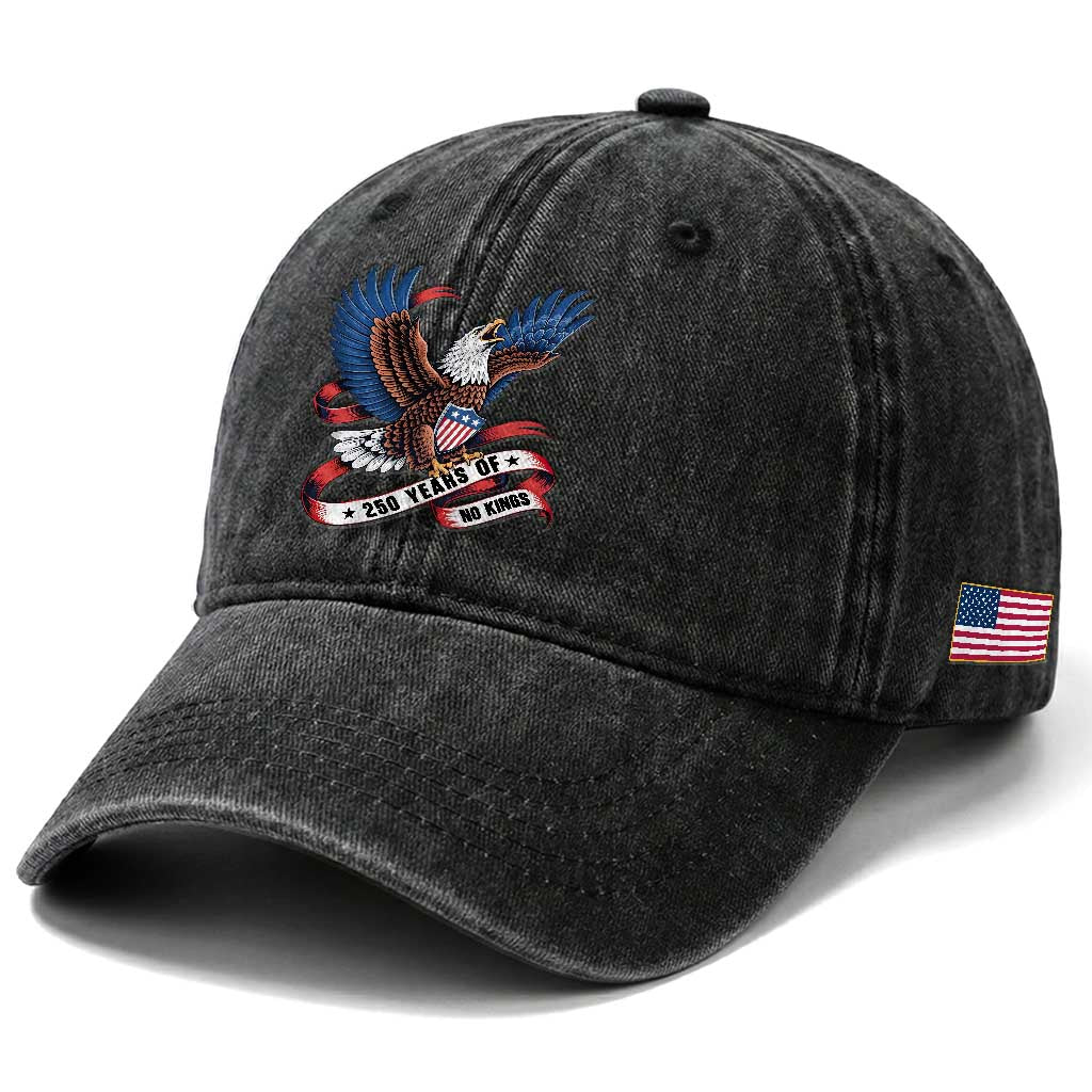 No Kings Washed Cotton Baseball Cap USA 250th Anniversary Freedom Eagle