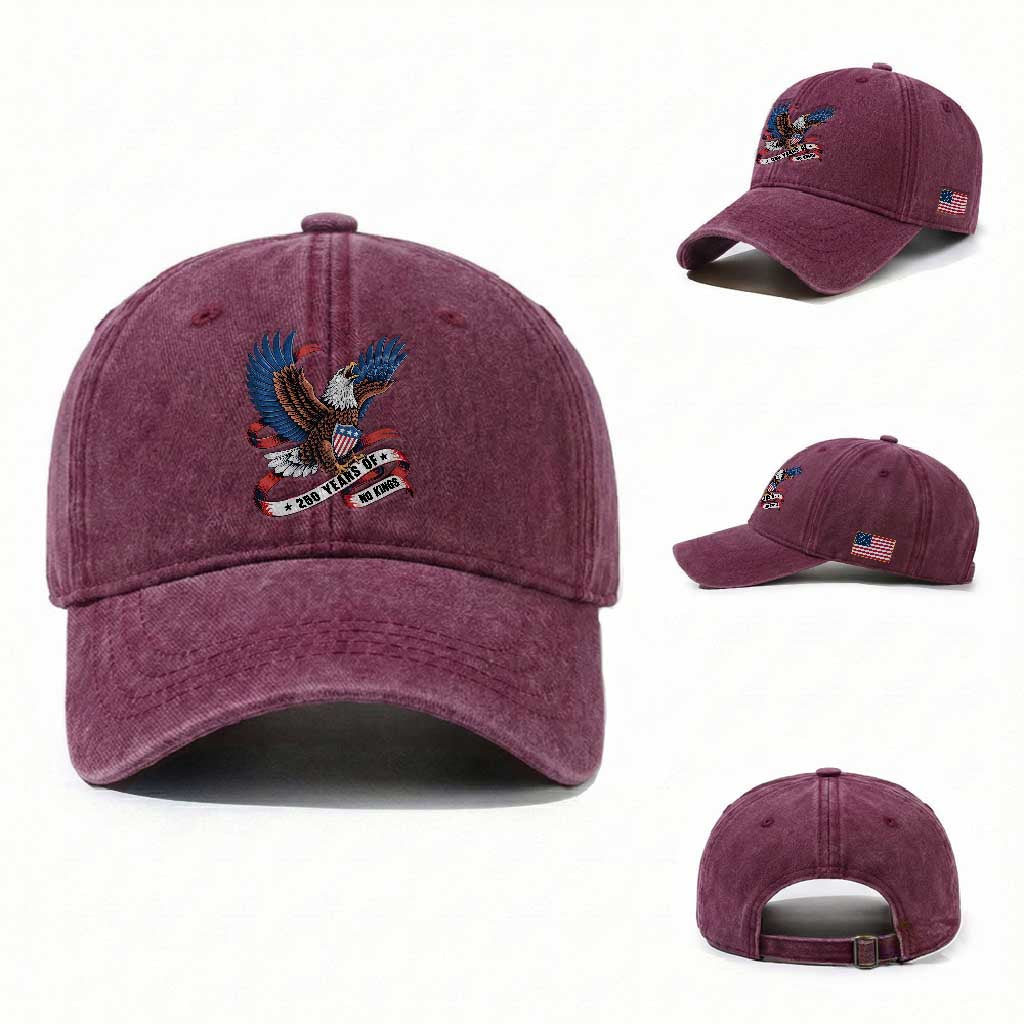 No Kings Washed Cotton Baseball Cap USA 250th Anniversary Freedom Eagle