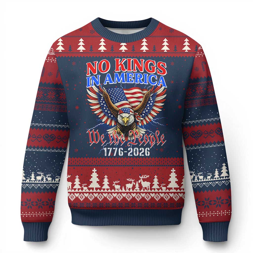 We The People No Kings In America Ugly Christmas Sweater 250 Years America Anniversary Vintage American Flag
