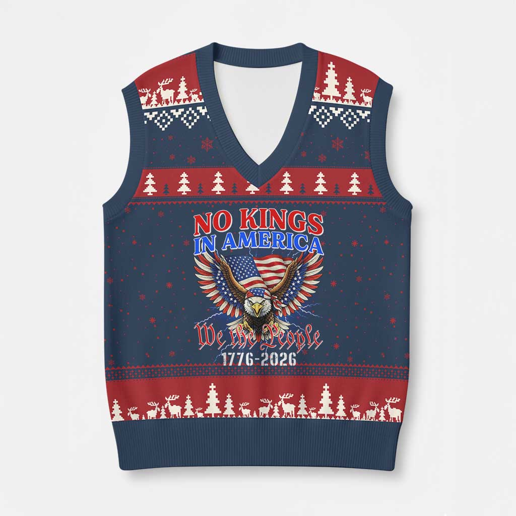 We The People No Kings In America V-Neck Knit Sweater Vest 250 Years America Anniversary Vintage American Flag