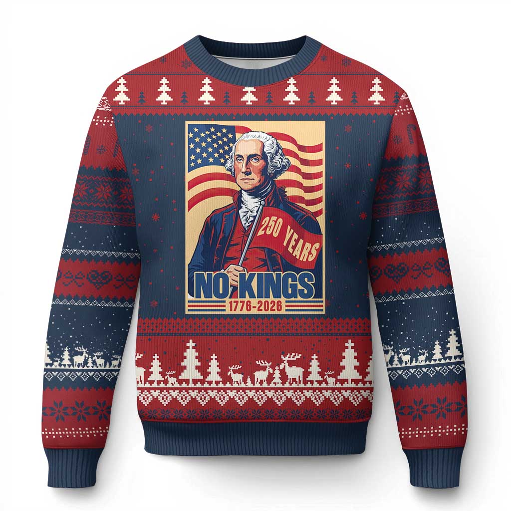 Funny George Washington Freedom Protest Ugly Christmas Sweater No Kings