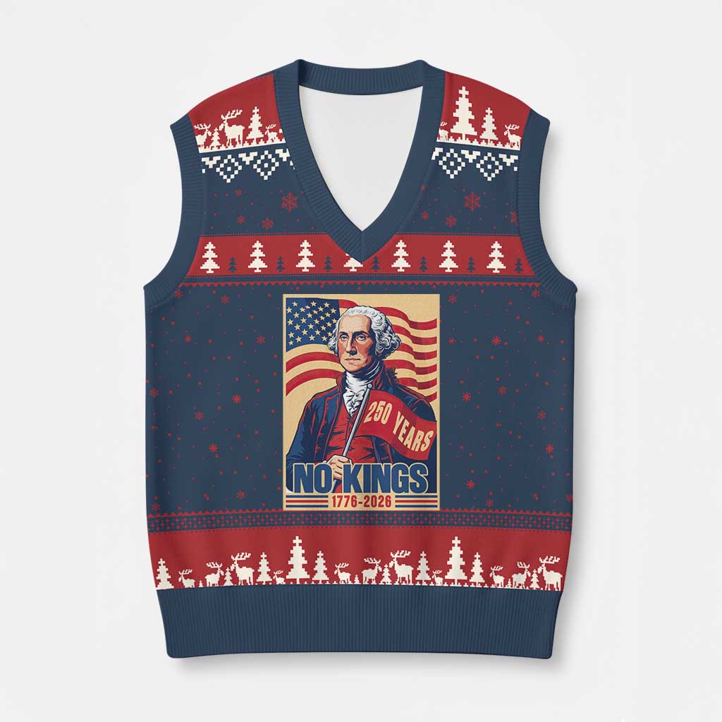 Funny George Washington Freedom Protest V-Neck Knit Sweater Vest No Kings