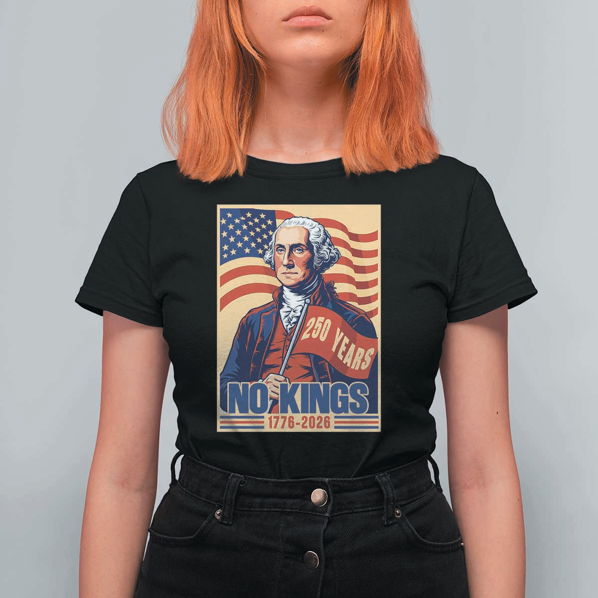 Funny George Washington Freedom Protest T Shirt For Women No Kings