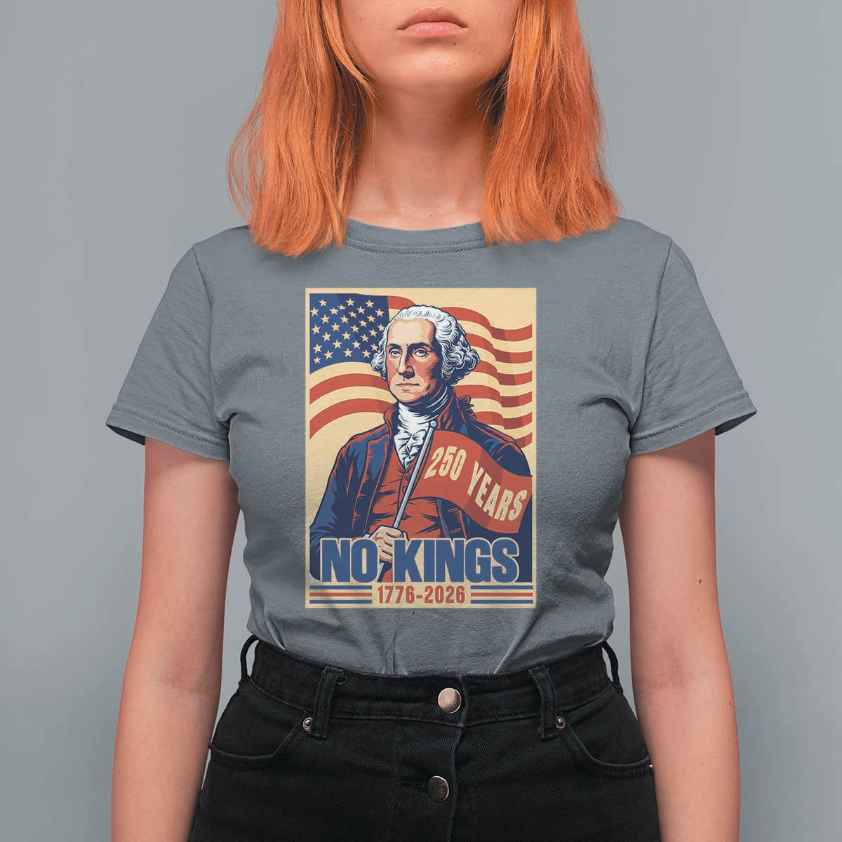 Funny George Washington Freedom Protest T Shirt For Women No Kings
