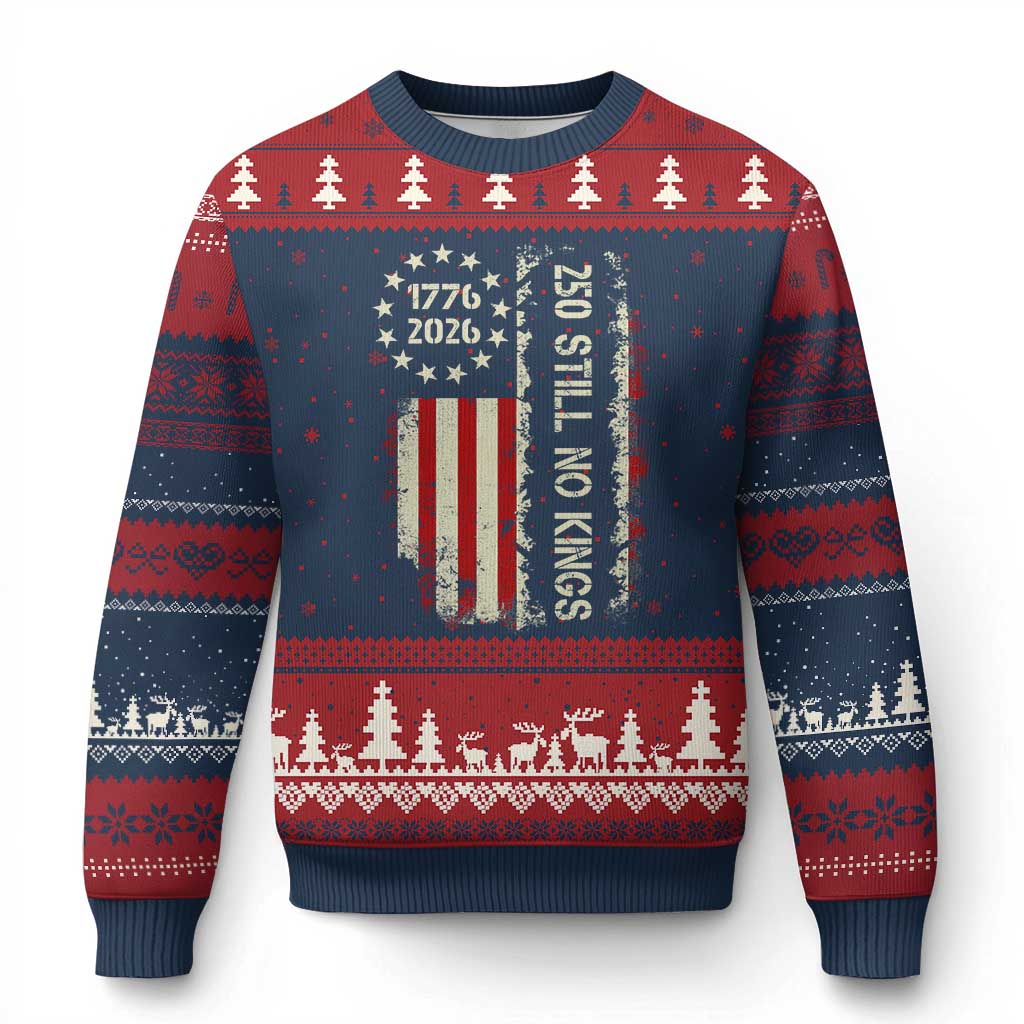 250 Still No Kings Ugly Christmas Sweater Vintage Patriotic Flag
