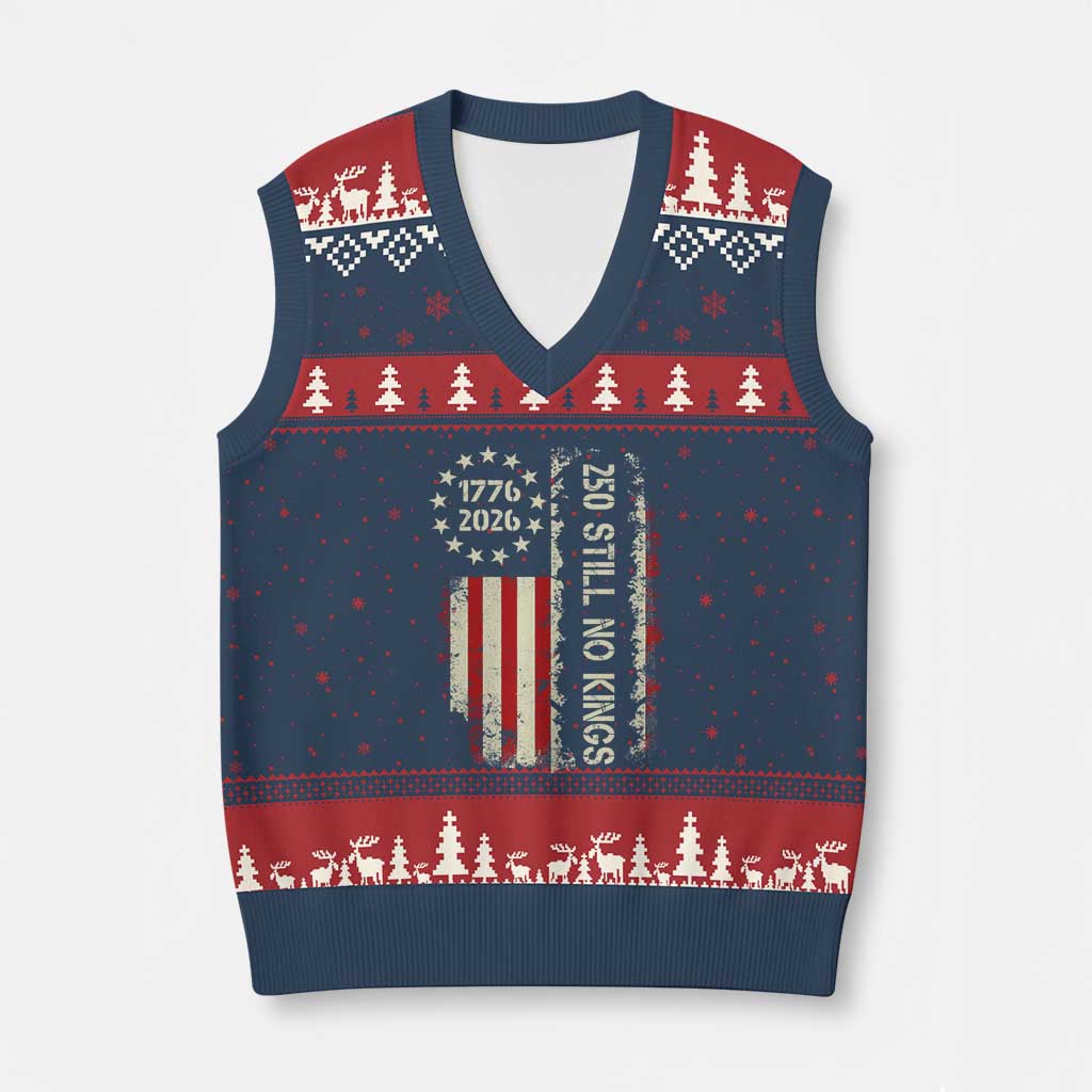 250 Still No Kings V-Neck Knit Sweater Vest Vintage Patriotic Flag