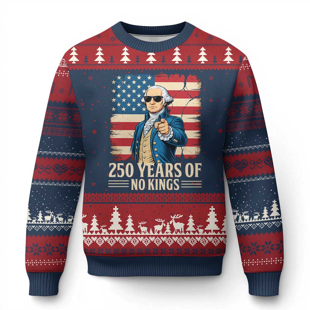 No Kings 250 Years George Washington Ugly Christmas Sweater