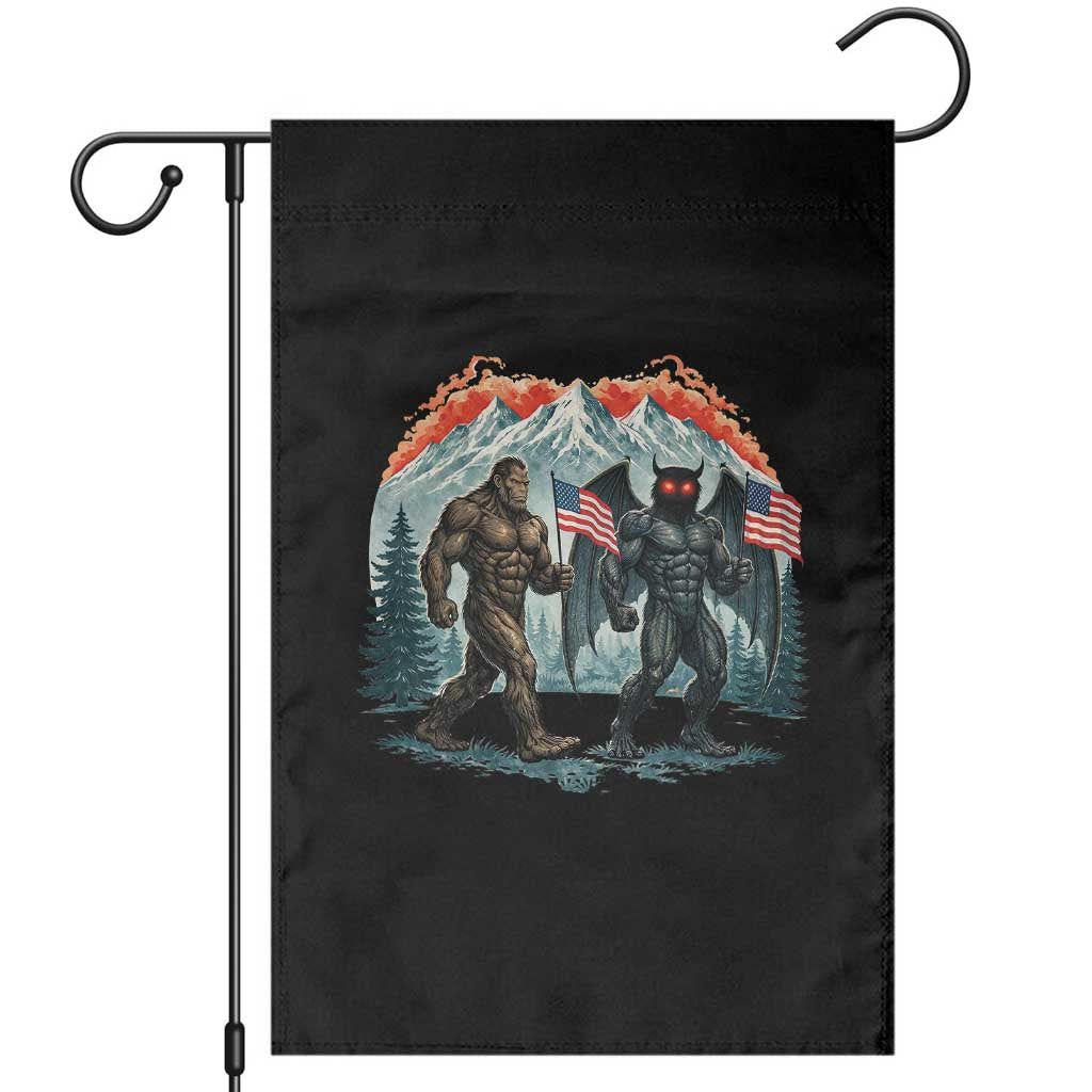 Patriotic Bigfoot And Mothman Garden Flag Funny Cryptid Lover Gift