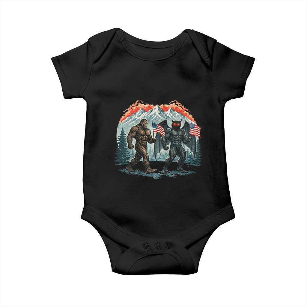 Patriotic Bigfoot And Mothman Baby Onesie Funny Cryptid Lover Gift
