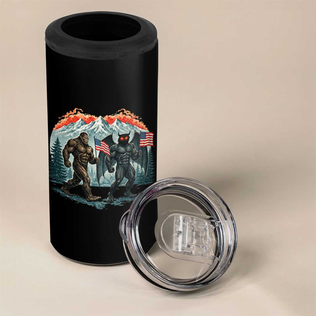 Patriotic Bigfoot And Mothman 4 in 1 Can Cooler Tumbler Funny Cryptid Lover Gift