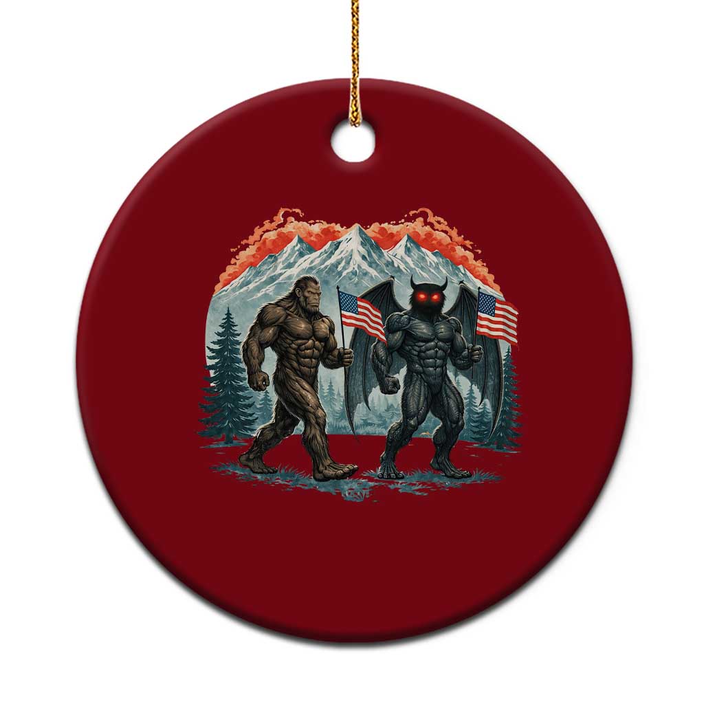 Patriotic Bigfoot And Mothman Ceramic Ornament Funny Cryptid Lover Gift